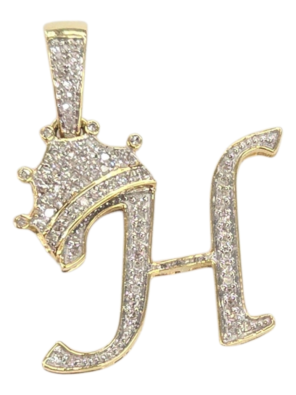 Real Diamond 10kt Gold Crown Style Initial H Pendant